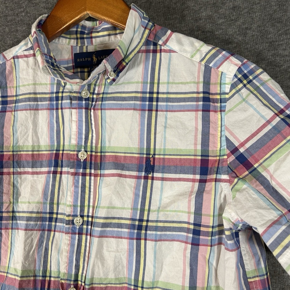 Ralph Lauren Boys L (14-16) Button‎ Down Shirt Multi Plaid Cotton